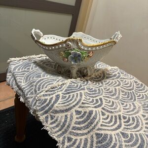 Artistic Ceramic Centerpiece with Gold Trim